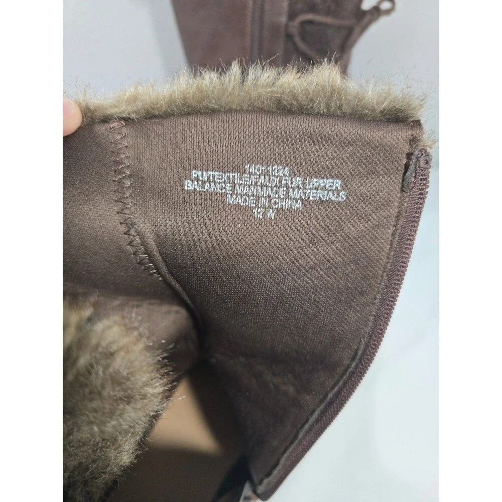 Torrid Faux Fur Trimmed Mid-Calf Boots Brown Lace up Size 12W Wide Calf